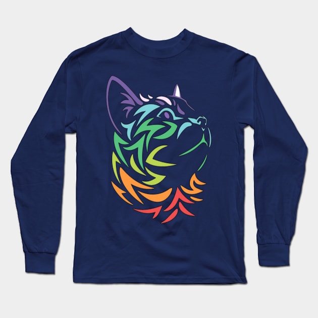 Colorful Cat Long Sleeve T-Shirt by Pop on Elegance